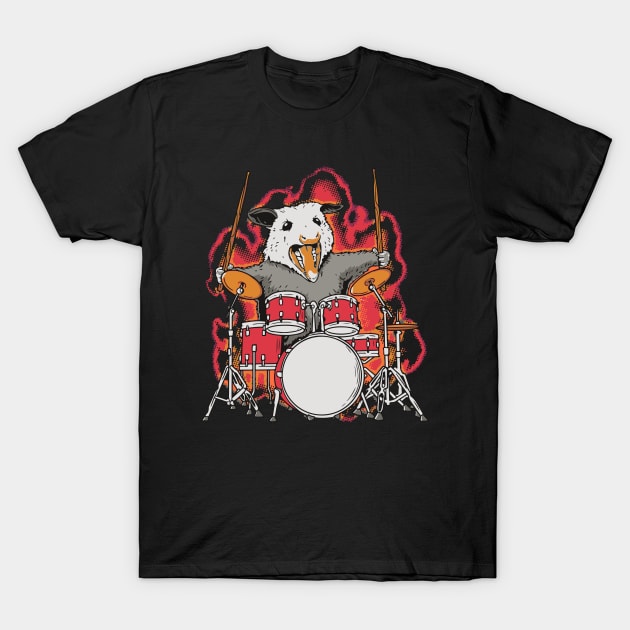 Crazy Possum playing Drums T-Shirt by susanne.haewss@googlemail.com